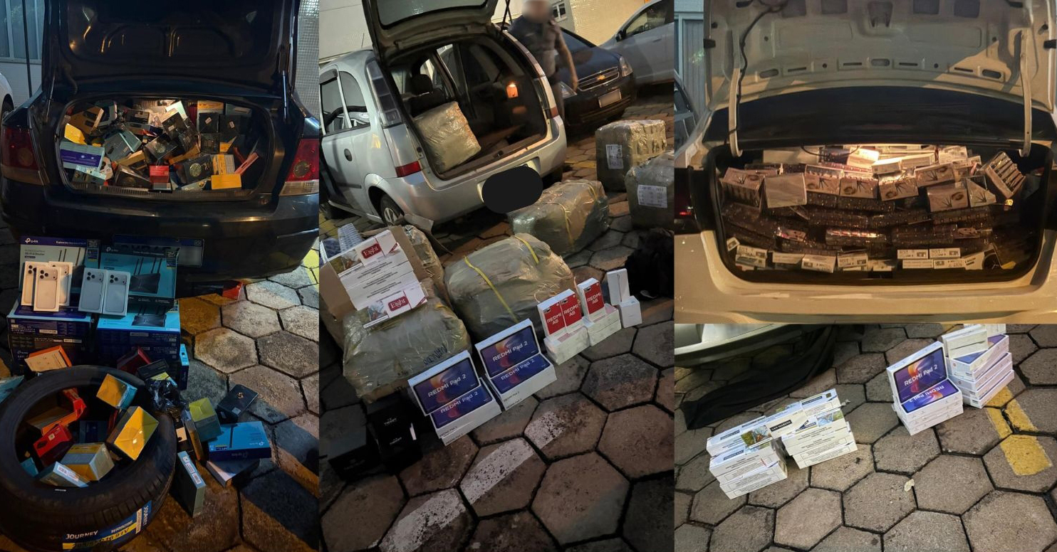 Carros e mercadorias ficaram apreendidos na Delegacia da Polícia Federal |