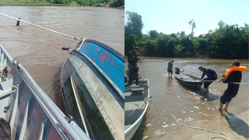 Embarcação bateu contra um tronco e afundou |