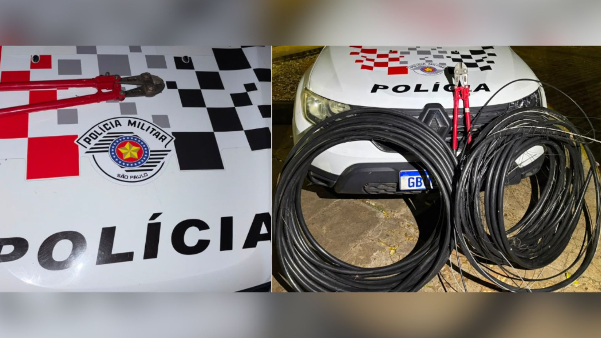 Foram apreendidos 100 metros de fiação e um alicate |
