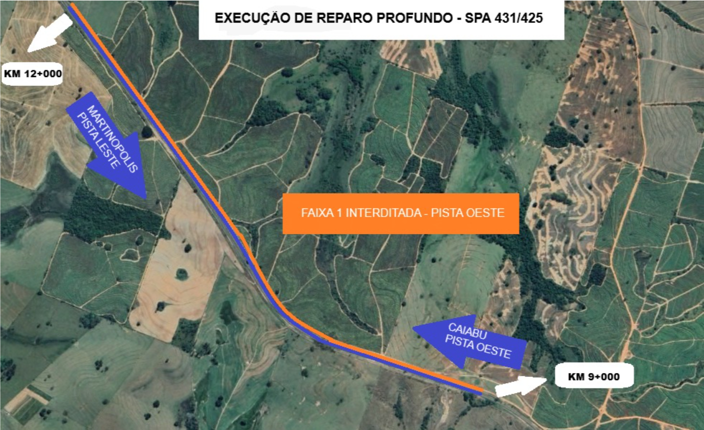Serviços serão realizados entre os km 9 e 12,400 |