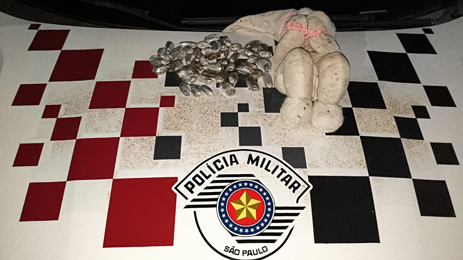 Enquanto brincavam, grupo de crianças localiza porções de maconha escondidas dentro de urso de pelúcia