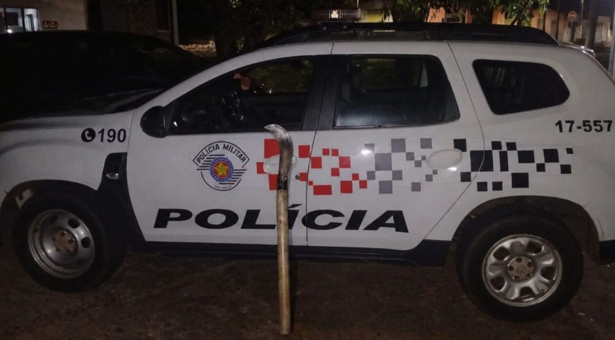 Arma utilizada foi localizada no quintal da residência |